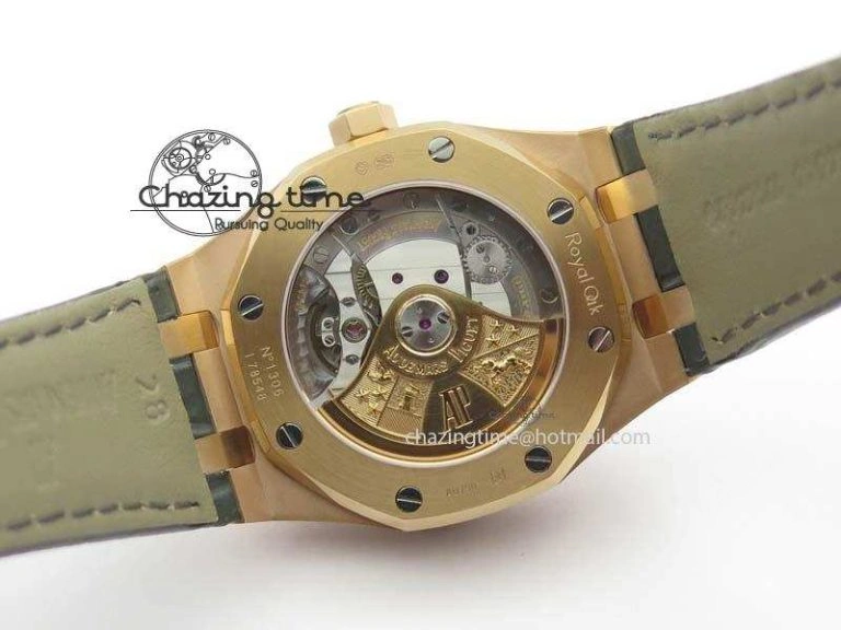 Royal Oak 37mm 15452 RG Full Paved Diamonds JF 1:1 Best Edition Diamonds Dial On Leather Strap A3120