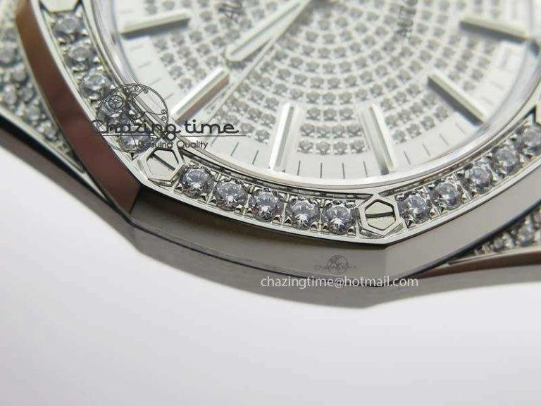 Royal Oak 37mm 15452 SS Full Paved Diamonds JF 1:1 Best Edition Diamonds Dial On Leather Strap A3120