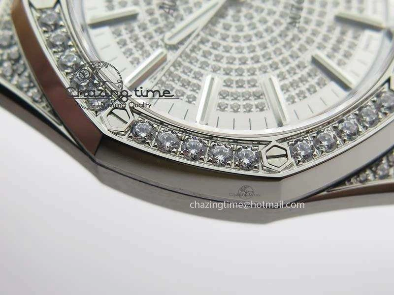 Royal Oak 37mm 15452 SS Full Paved Diamonds JF 1:1 Best Edition Diamonds Dial On Leather Strap A3120