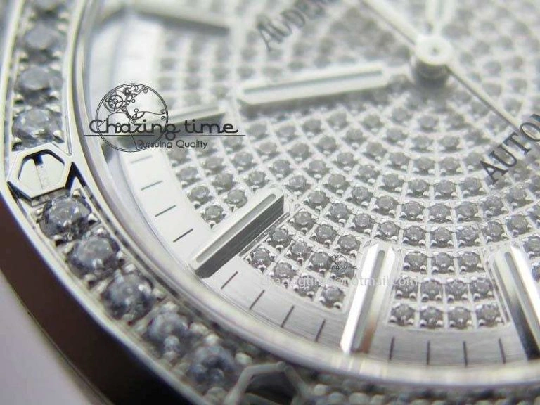 Royal Oak 37mm 15452 SS Full Paved Diamonds JF 1:1 Best Edition Diamonds Dial On Leather Strap A3120