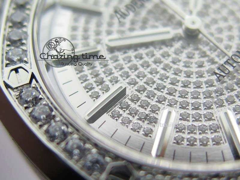 Royal Oak 37mm 15452 SS Full Paved Diamonds JF 1:1 Best Edition Diamonds Dial On Leather Strap A3120