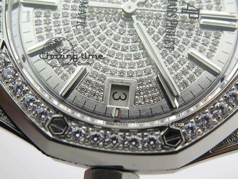 Royal Oak 37mm 15452 SS Full Paved Diamonds JF 1:1 Best Edition Diamonds Dial On Leather Strap A3120