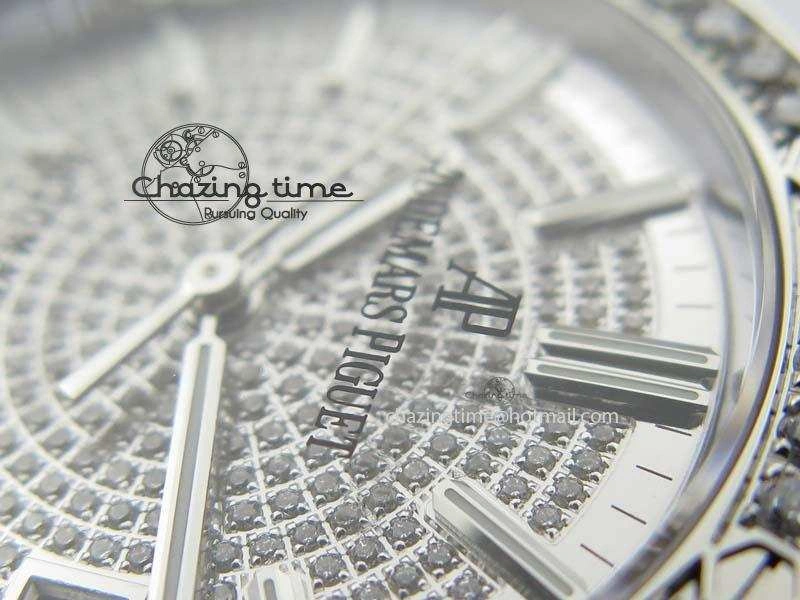 Royal Oak 37mm 15452 SS Full Paved Diamonds JF 1:1 Best Edition Diamonds Dial On Leather Strap A3120