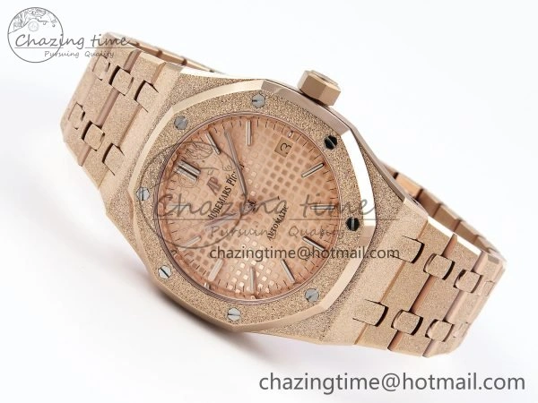 Royal Oak 37mm 15454 Frosted RG APSF 1:1 Best Edition RG Textured Dial on Frosted RG Bracelet SA3120 Super Clone