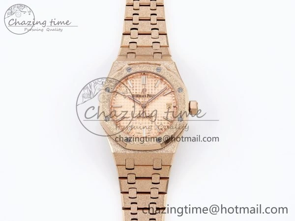 Royal Oak 37mm 15454 Frosted RG APSF 1:1 Best Edition RG Textured Dial on Frosted RG Bracelet SA3120 Super Clone