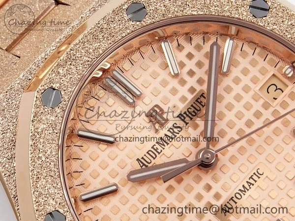 Royal Oak 37mm 15454 Frosted RG APSF 1:1 Best Edition RG Textured Dial on Frosted RG Bracelet SA3120 Super Clone