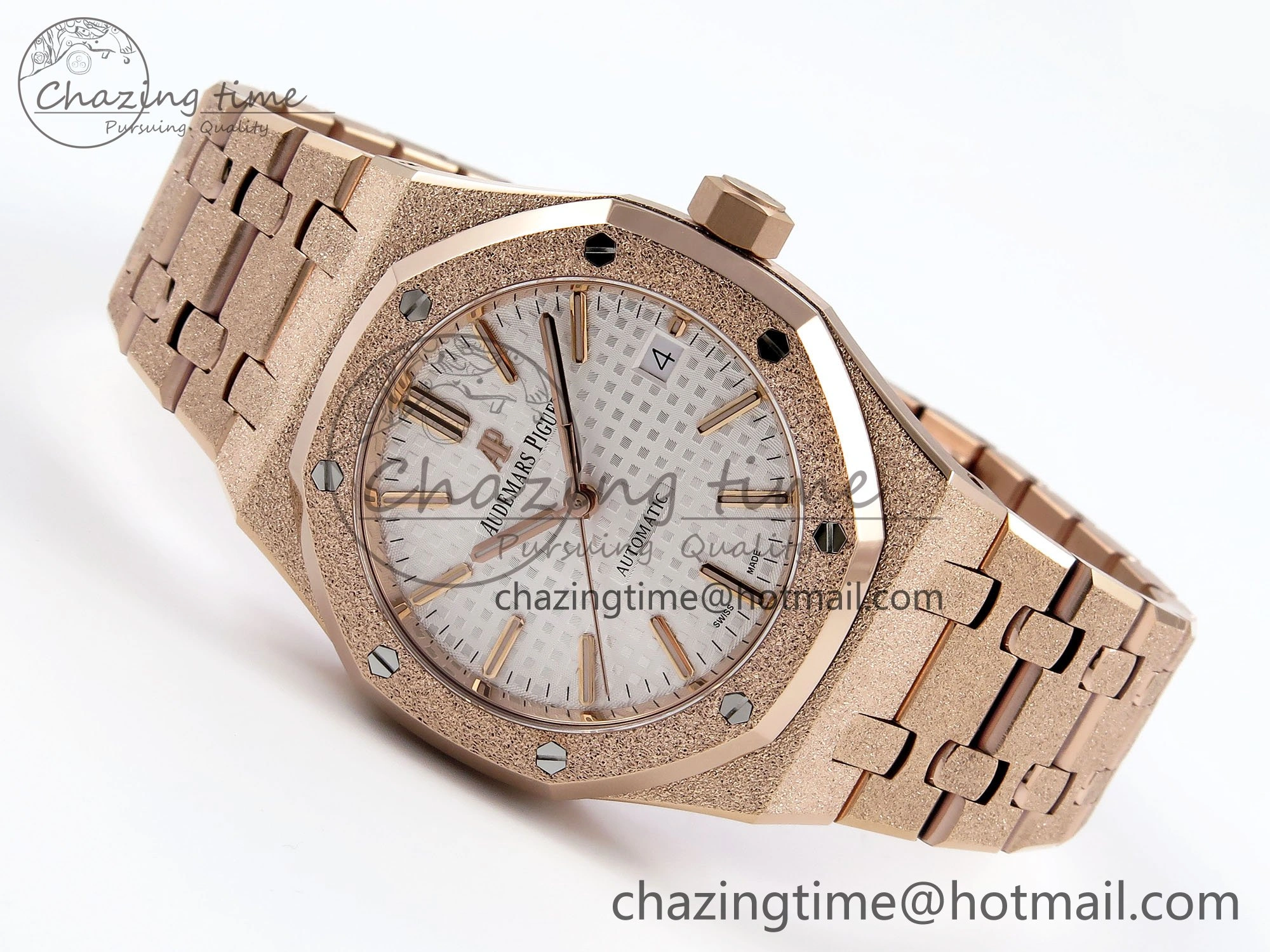 Royal Oak 37mm 15454 Frosted RG APSF 1:1 Best Edition White Textured Dial on Frosted RG Bracelet SA3120 Super Clone