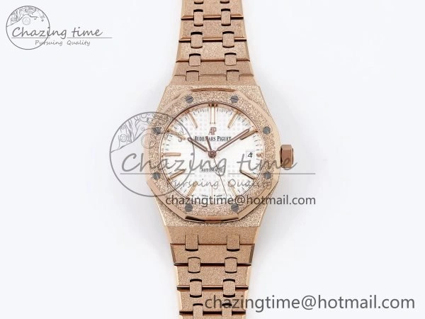 Royal Oak 37mm 15454 Frosted RG APSF 1:1 Best Edition White Textured Dial on Frosted RG Bracelet SA3120 Super Clone