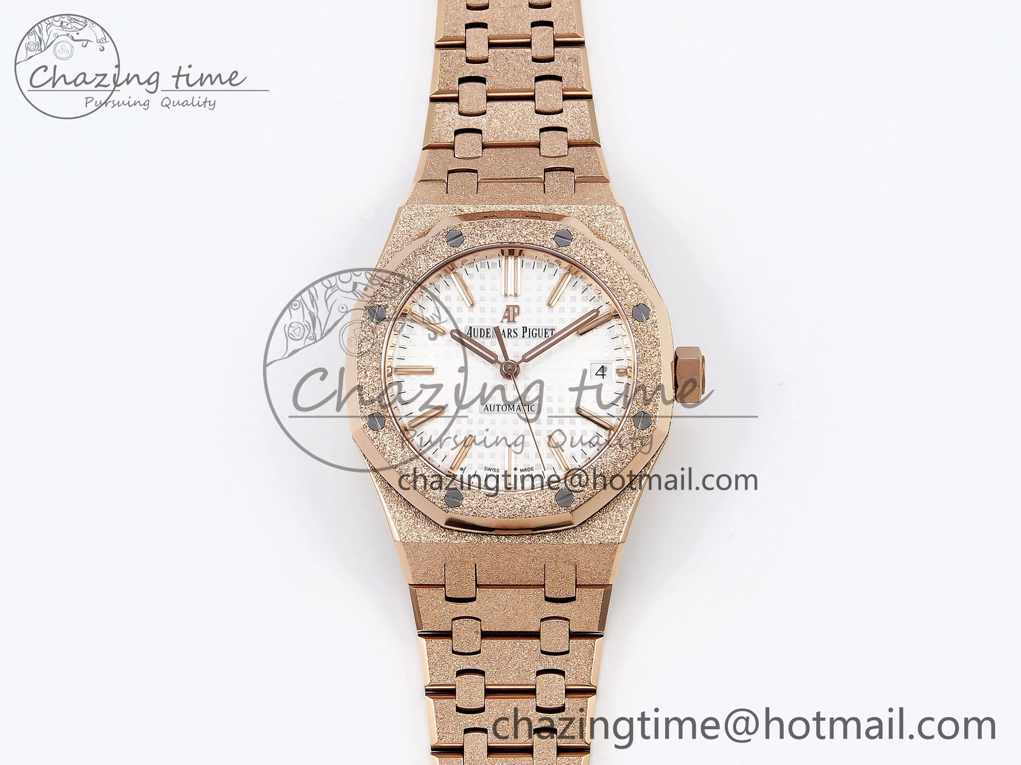 Royal Oak 37mm 15454 Frosted RG APSF 1:1 Best Edition White Textured Dial on Frosted RG Bracelet SA3120 Super Clone