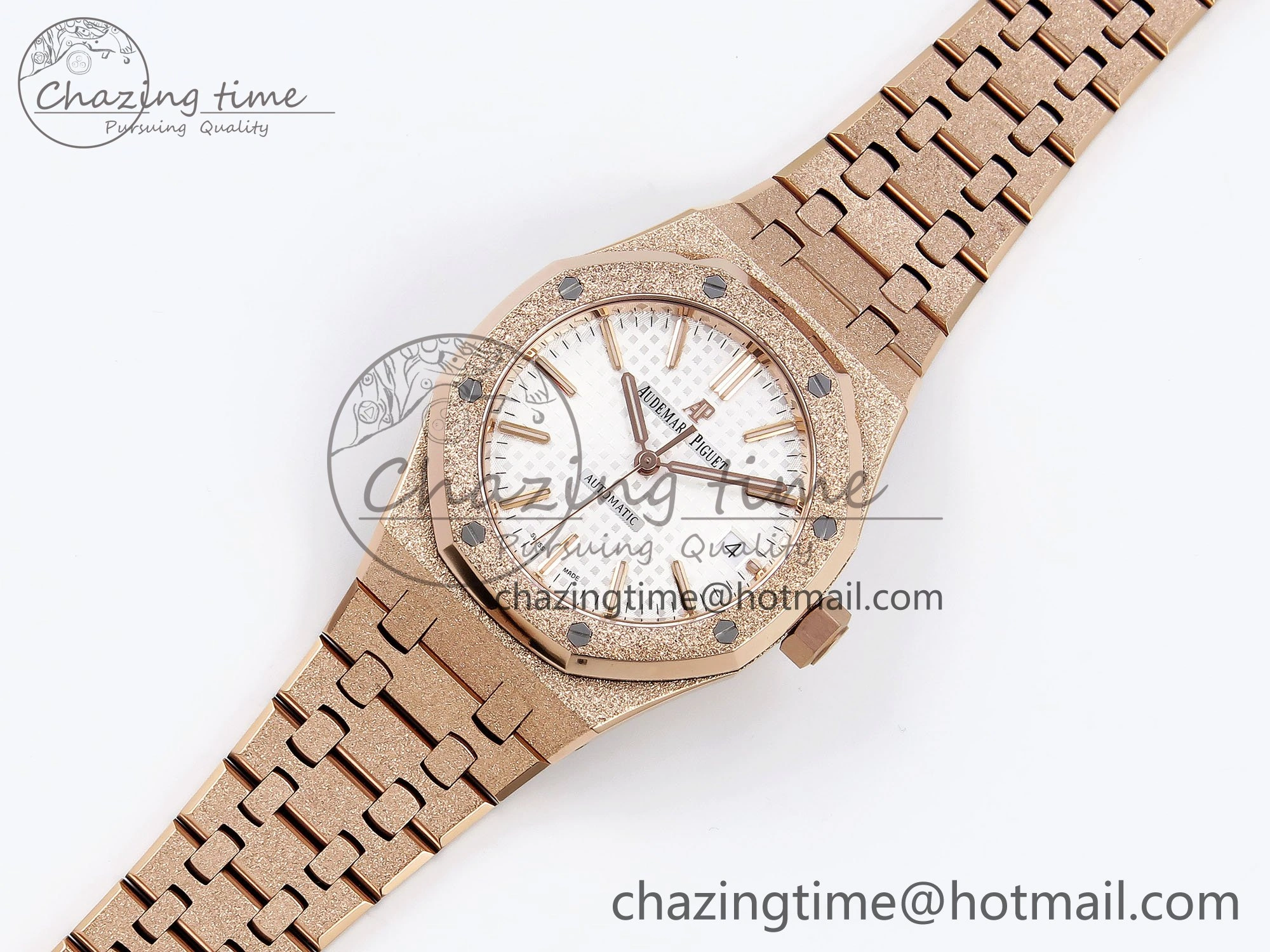 Royal Oak 37mm 15454 Frosted RG APSF 1:1 Best Edition White Textured Dial on Frosted RG Bracelet SA3120 Super Clone