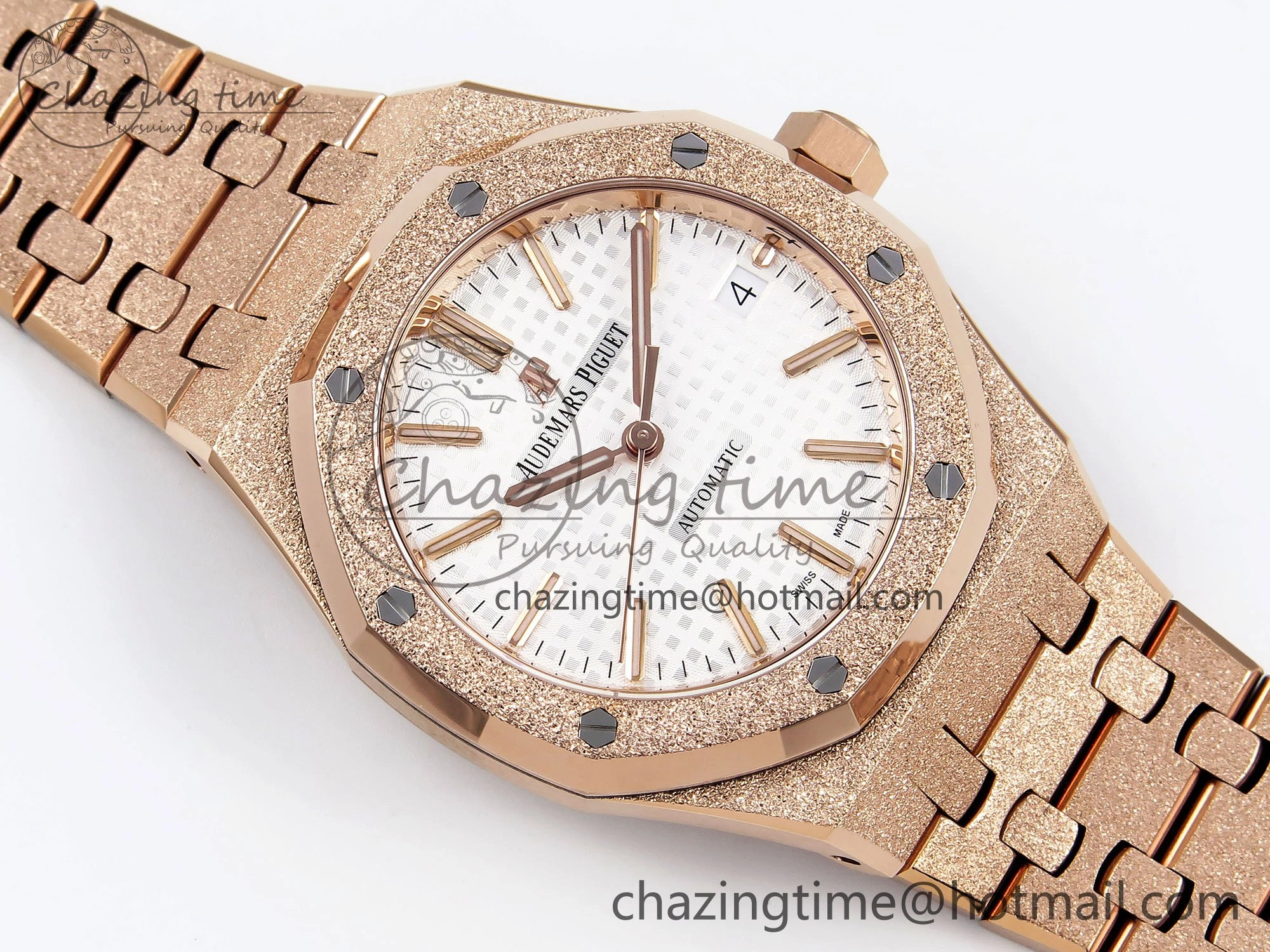Royal Oak 37mm 15454 Frosted RG APSF 1:1 Best Edition White Textured Dial on Frosted RG Bracelet SA3120 Super Clone