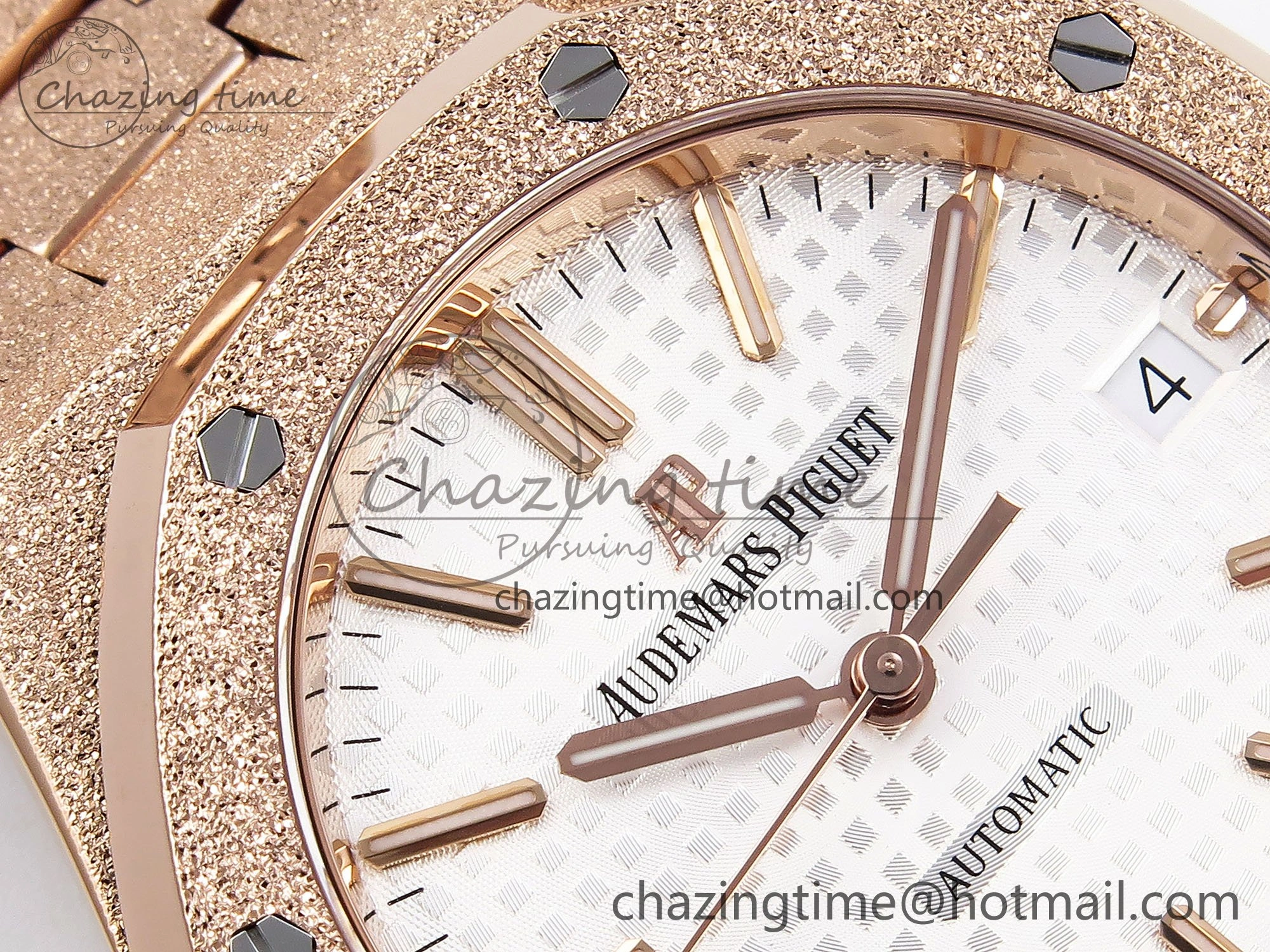 Royal Oak 37mm 15454 Frosted RG APSF 1:1 Best Edition White Textured Dial on Frosted RG Bracelet SA3120 Super Clone