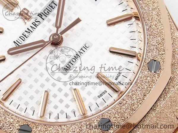 Royal Oak 37mm 15454 Frosted RG APSF 1:1 Best Edition White Textured Dial on Frosted RG Bracelet SA3120 Super Clone