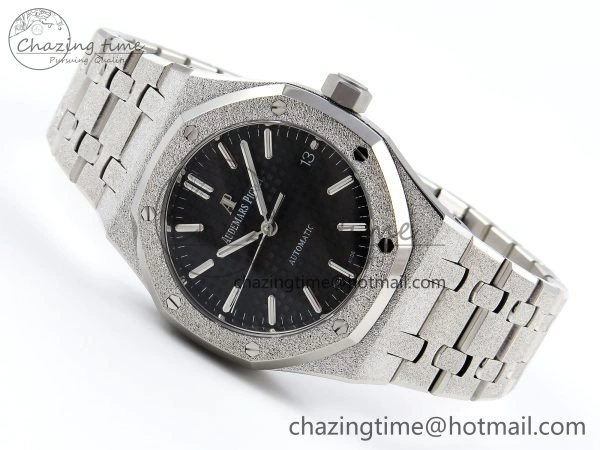 Royal Oak 37mm 15454 Frosted SS APSF 1:1 Best Edition Black Textured Dial on Frosted SS Bracelet SA3120 Super Clone