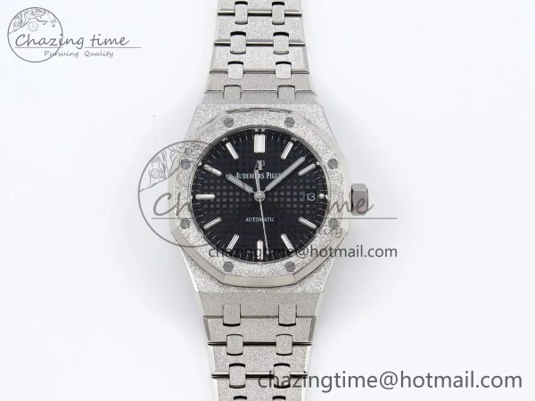 Royal Oak 37mm 15454 Frosted SS APSF 1:1 Best Edition Black Textured Dial on Frosted SS Bracelet SA3120 Super Clone