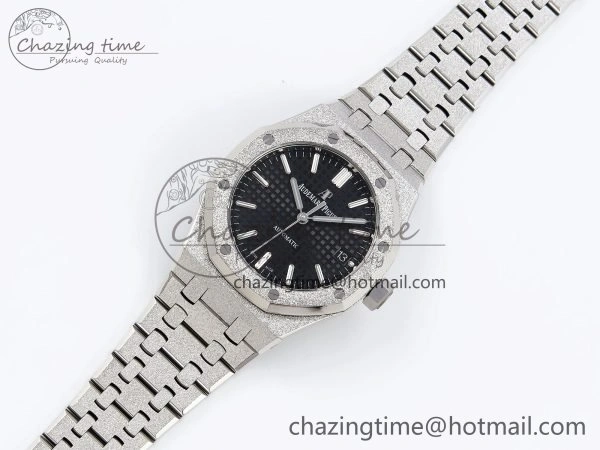 Royal Oak 37mm 15454 Frosted SS APSF 1:1 Best Edition Black Textured Dial on Frosted SS Bracelet SA3120 Super Clone
