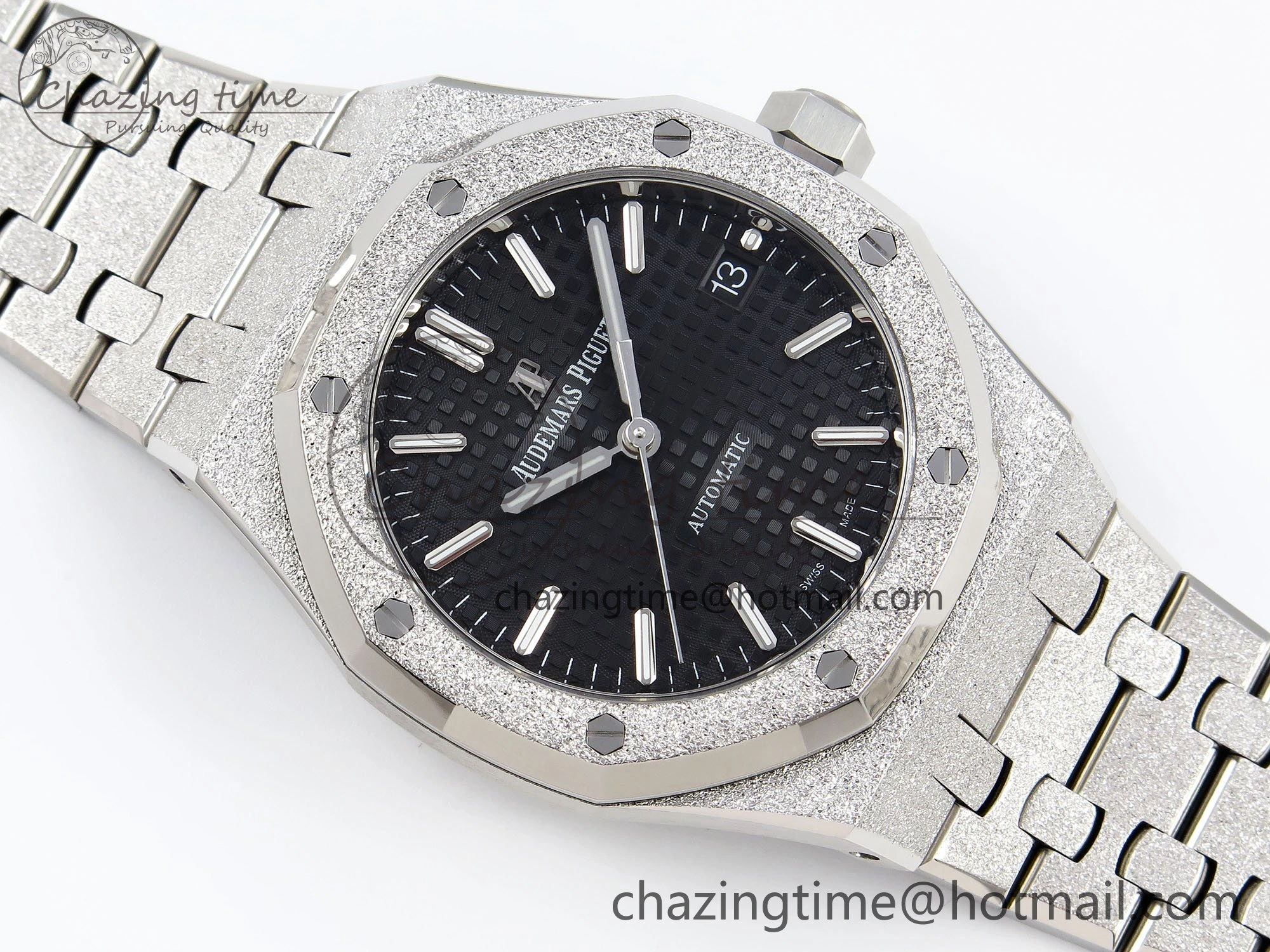 Royal Oak 37mm 15454 Frosted SS APSF 1:1 Best Edition Black Textured Dial on Frosted SS Bracelet SA3120 Super Clone