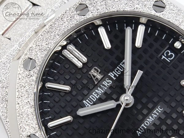 Royal Oak 37mm 15454 Frosted SS APSF 1:1 Best Edition Black Textured Dial on Frosted SS Bracelet SA3120 Super Clone