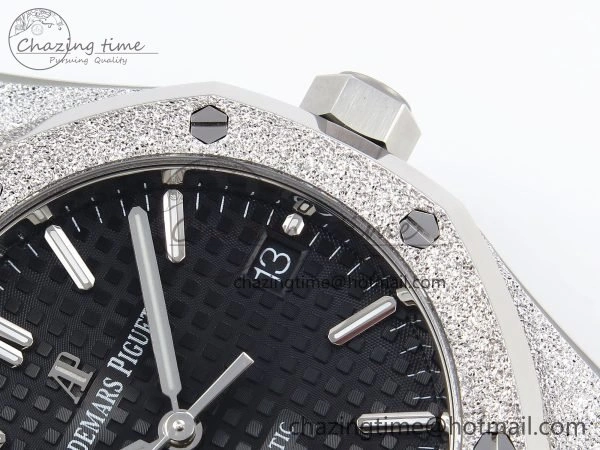 Royal Oak 37mm 15454 Frosted SS APSF 1:1 Best Edition Black Textured Dial on Frosted SS Bracelet SA3120 Super Clone