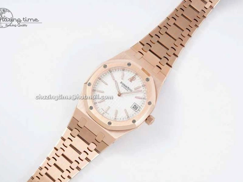 Royal Oak 39mm 15202 RG BF 1:1 Best Edition White Textured Dial on RG Bracelet A2121