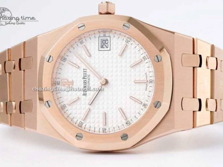 Royal Oak 39mm 15202 RG BF 1:1 Best Edition White Textured Dial on RG Bracelet A2121