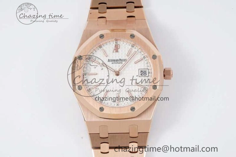 Royal Oak 39mm 15202 RG BF 1:1 Best Edition White Textured Dial on RG Bracelet A2121