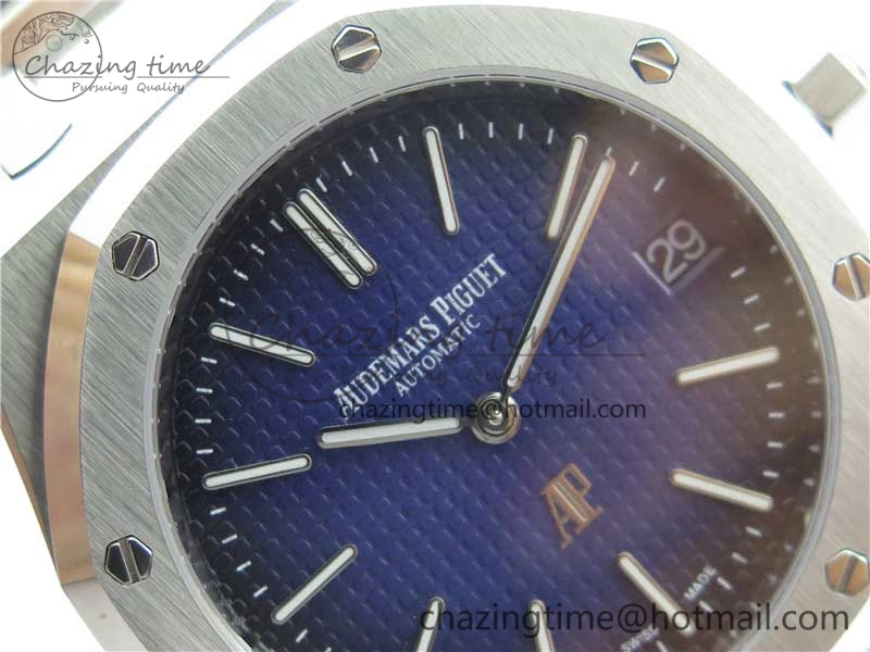 Royal Oak 39mm 15202 SS KZF 1:1 Best Edition Blue Textured Dial on SS Bracelet A2121