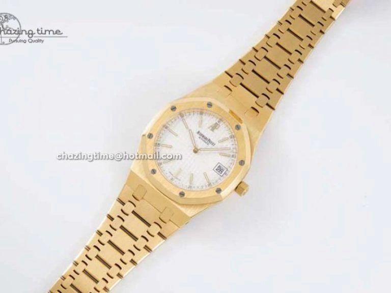 Royal Oak 39mm 15202 YG BF 1:1 Best Edition White Textured Dial on YG Bracelet A2121