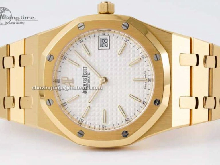 Royal Oak 39mm 15202 YG BF 1:1 Best Edition White Textured Dial on YG Bracelet A2121