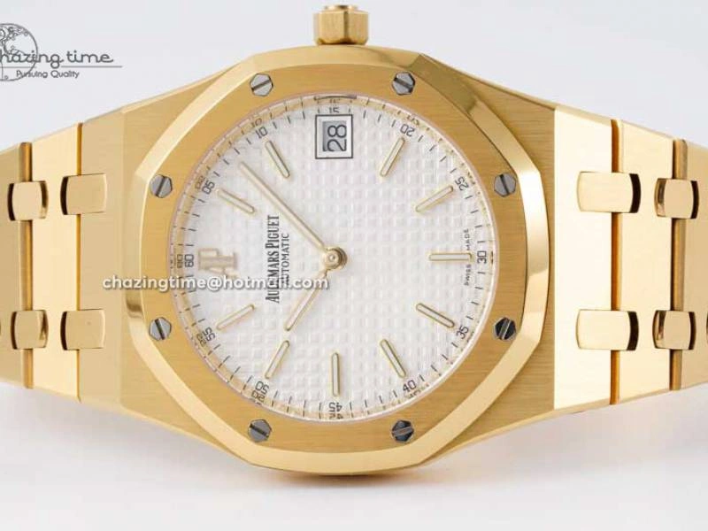 Royal Oak 39mm 15202 YG BF 1:1 Best Edition White Textured Dial on YG Bracelet A2121