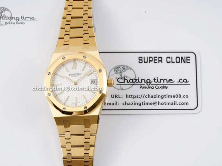 Royal Oak 39mm 15202 YG BF 1:1 Best Edition White Textured Dial on YG Bracelet A2121
