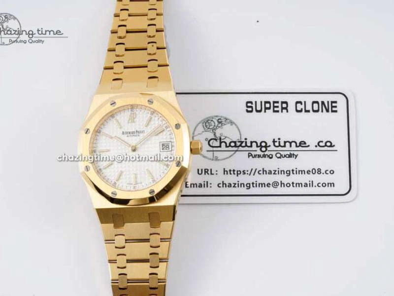 Royal Oak 39mm 15202 YG BF 1:1 Best Edition White Textured Dial on YG Bracelet A2121