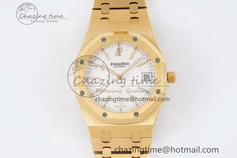 Royal Oak 39mm 15202 YG BF 1:1 Best Edition White Textured Dial on YG Bracelet A2121