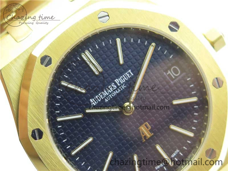 Royal Oak 39mm 15202 YG KZF 1:1 Best Edition Blue Textured Dial on YG Bracelet A2121