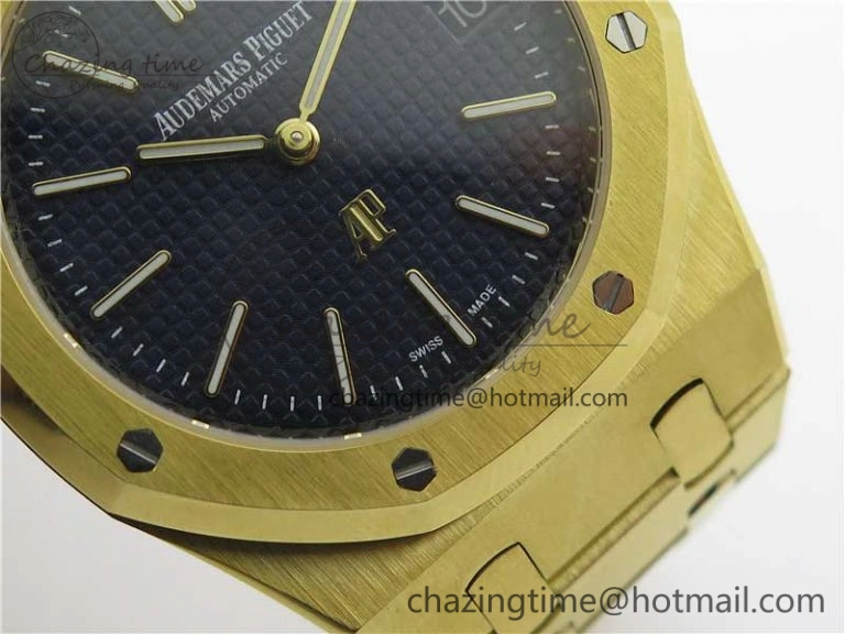 Royal Oak 39mm 15202 YG KZF 1:1 Best Edition Blue Textured Dial on YG Bracelet A2121