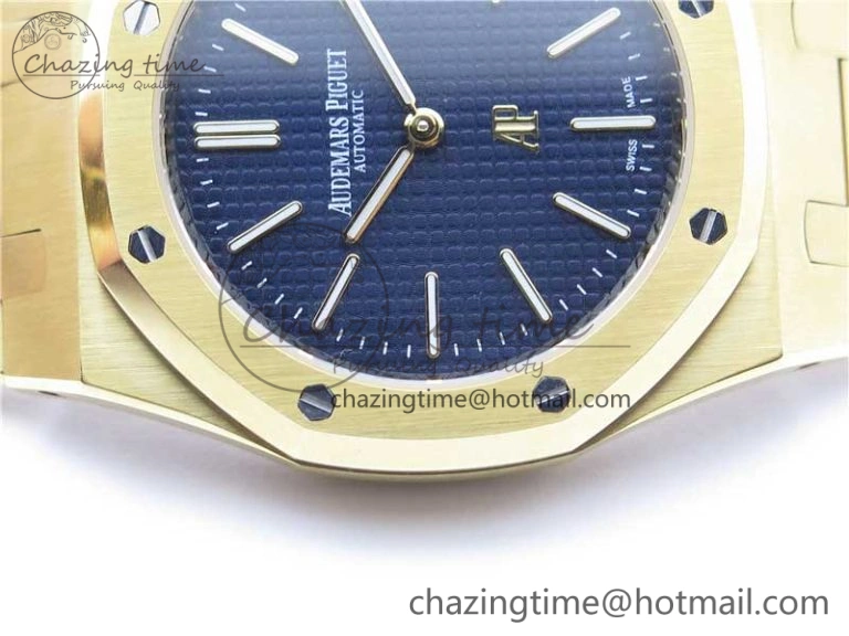Royal Oak 39mm 15202 YG KZF 1:1 Best Edition Blue Textured Dial on YG Bracelet A2121