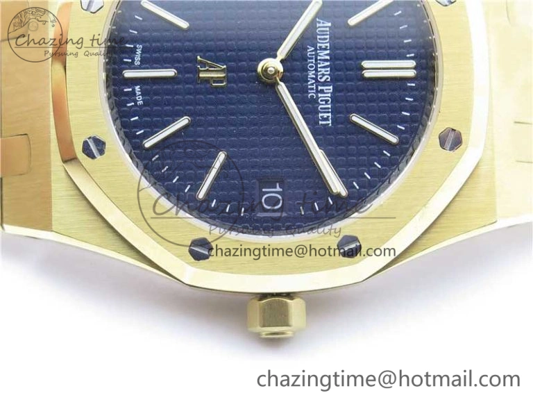 Royal Oak 39mm 15202 YG KZF 1:1 Best Edition Blue Textured Dial on YG Bracelet A2121