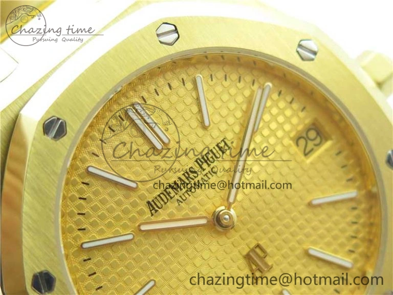 Royal Oak 39mm 15202 YG KZF 1:1 Best Edition Yellow Textured Dial on YG Bracelet A2121