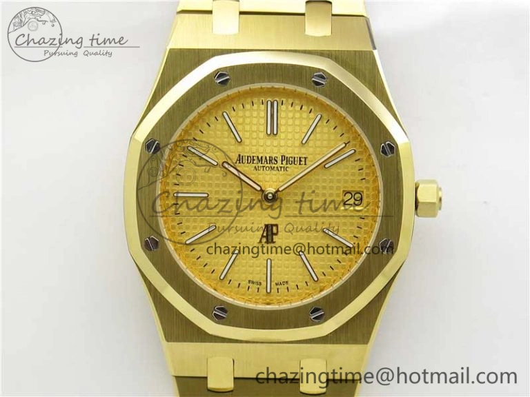 Royal Oak 39mm 15202 YG KZF 1:1 Best Edition Yellow Textured Dial on YG Bracelet A2121