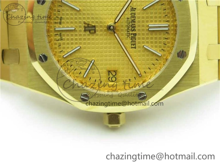 Royal Oak 39mm 15202 YG KZF 1:1 Best Edition Yellow Textured Dial on YG Bracelet A2121