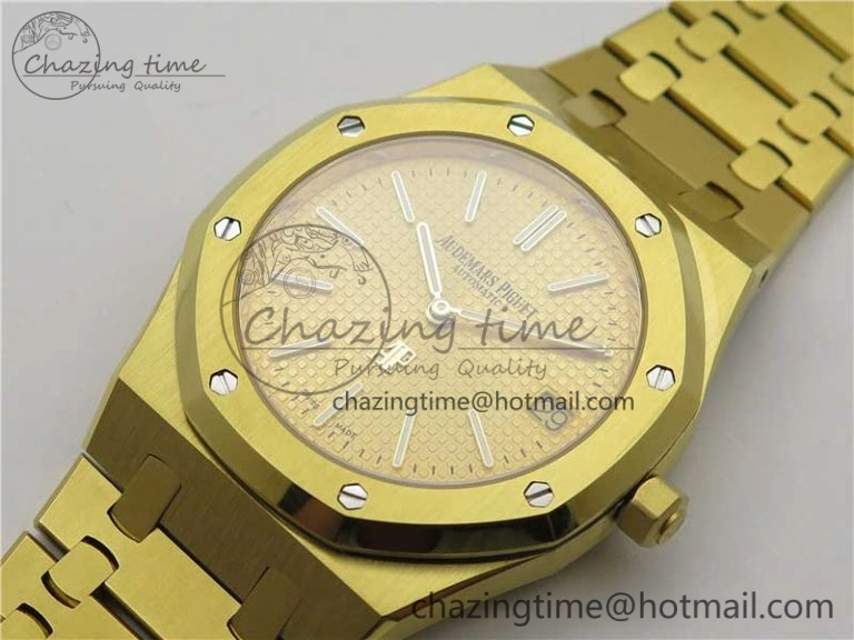Royal Oak 39mm 15202 YG KZF 1:1 Best Edition Yellow Textured Dial on YG Bracelet A2121