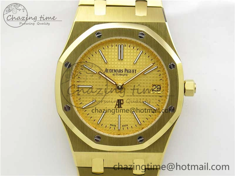 Royal Oak 39mm 15202 YG KZF 1:1 Best Edition Yellow Textured Dial on YG Bracelet A2121