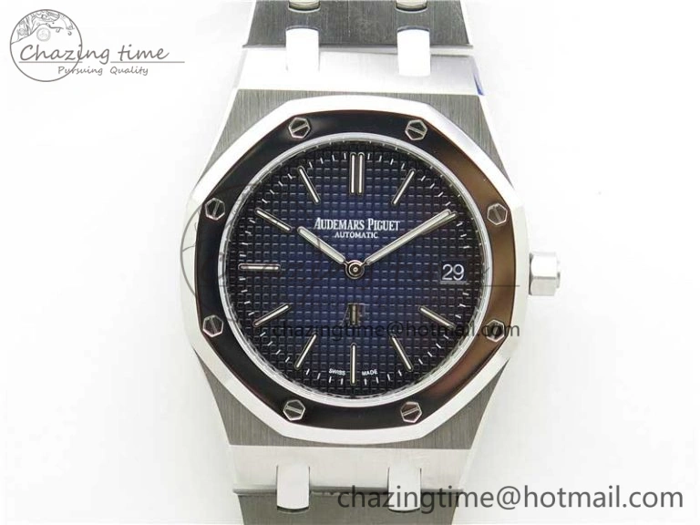 Royal Oak 39mm 15202IP Polished Bezel SS XF 1:1 Best Edition Gradient Blue Textured Dial on SS Bracelet A2121 V2