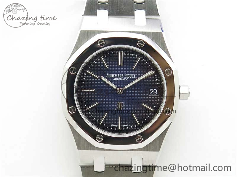 Royal Oak 39mm 15202IP Polished Bezel SS XF 1:1 Best Edition Gradient Blue Textured Dial on SS Bracelet A2121 V2