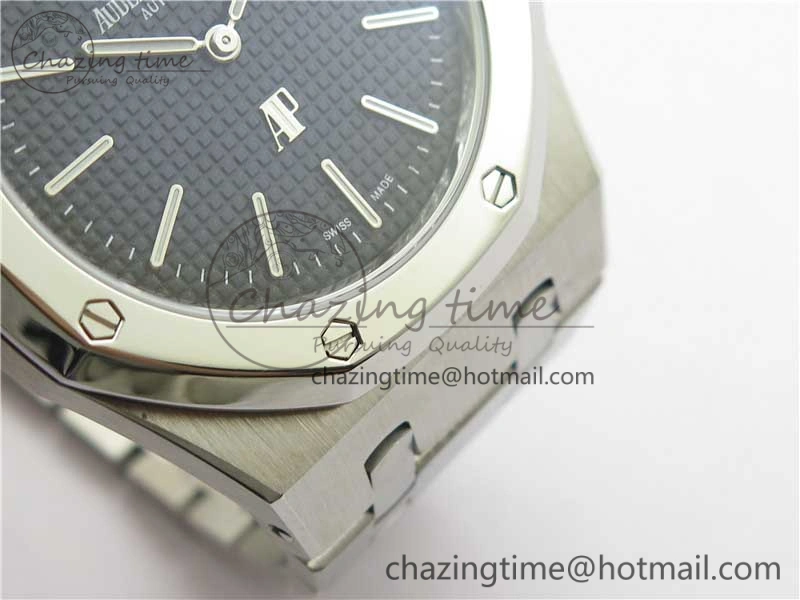 Royal Oak 39mm 15202IP Polished Bezel SS XF 1:1 Best Edition Gradient Blue Textured Dial on SS Bracelet A2121 V2