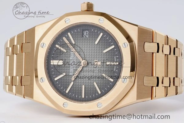 Royal Oak 39mm 16202 “50th Anniversary” RG ZF 1:1 Best Edition Gray Textured Dial on RG Bracelet A7121