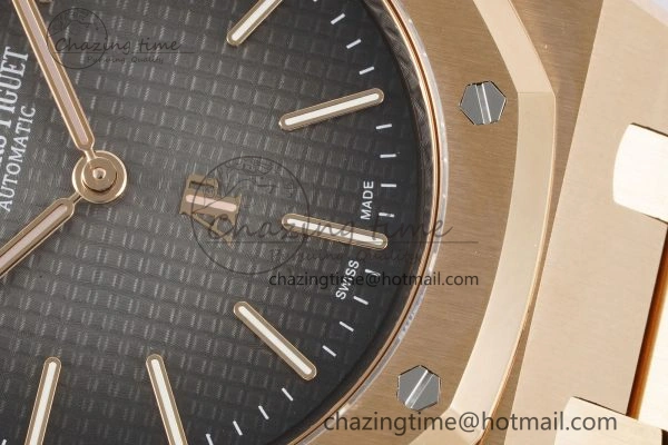 Royal Oak 39mm 16202 “50th Anniversary” RG ZF 1:1 Best Edition Gray Textured Dial on RG Bracelet A7121