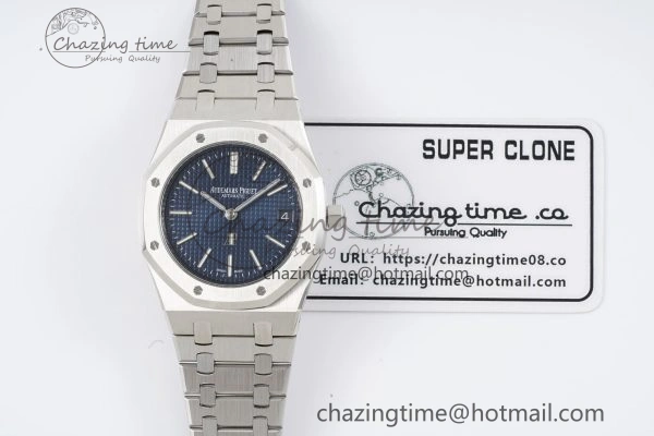 Royal Oak 39mm 16202 “50th Anniversary” SS ZF 1:1 Best Edition Blue Textured Dial on SS Bracelet A7121