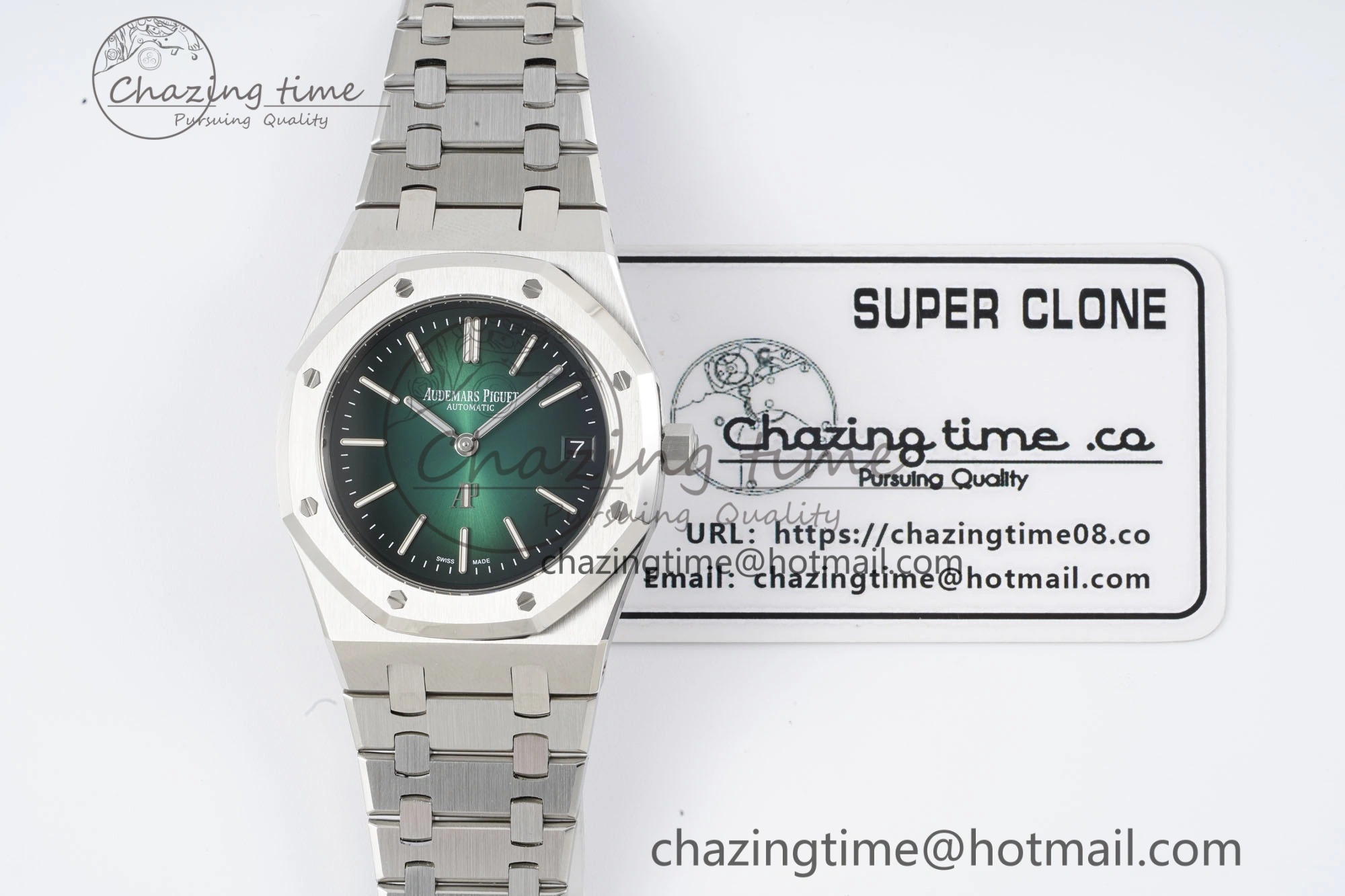 Royal Oak 39mm 16202 “50th Anniversary” SS ZF 1:1 Best Edition Green Textured Dial on SS Bracelet A7121