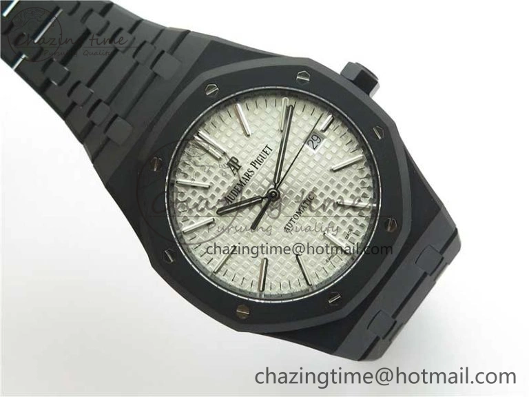 Royal Oak 41mm 15400 DLC ZF 1:1 Best Edition White Textured Dial on SS Bracelet A3120 (Free Box)